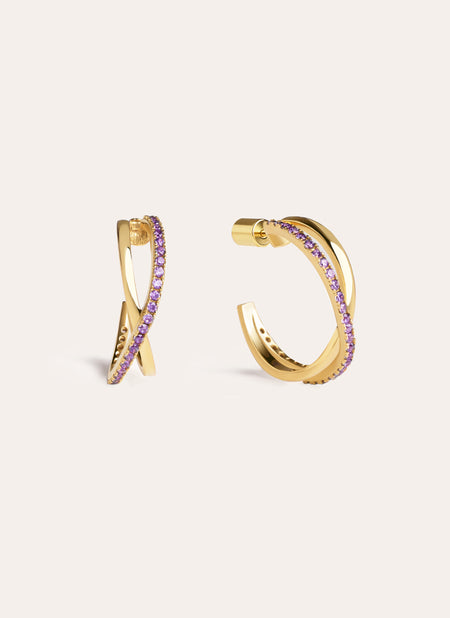  Lavender X Gold Hoop Earrings