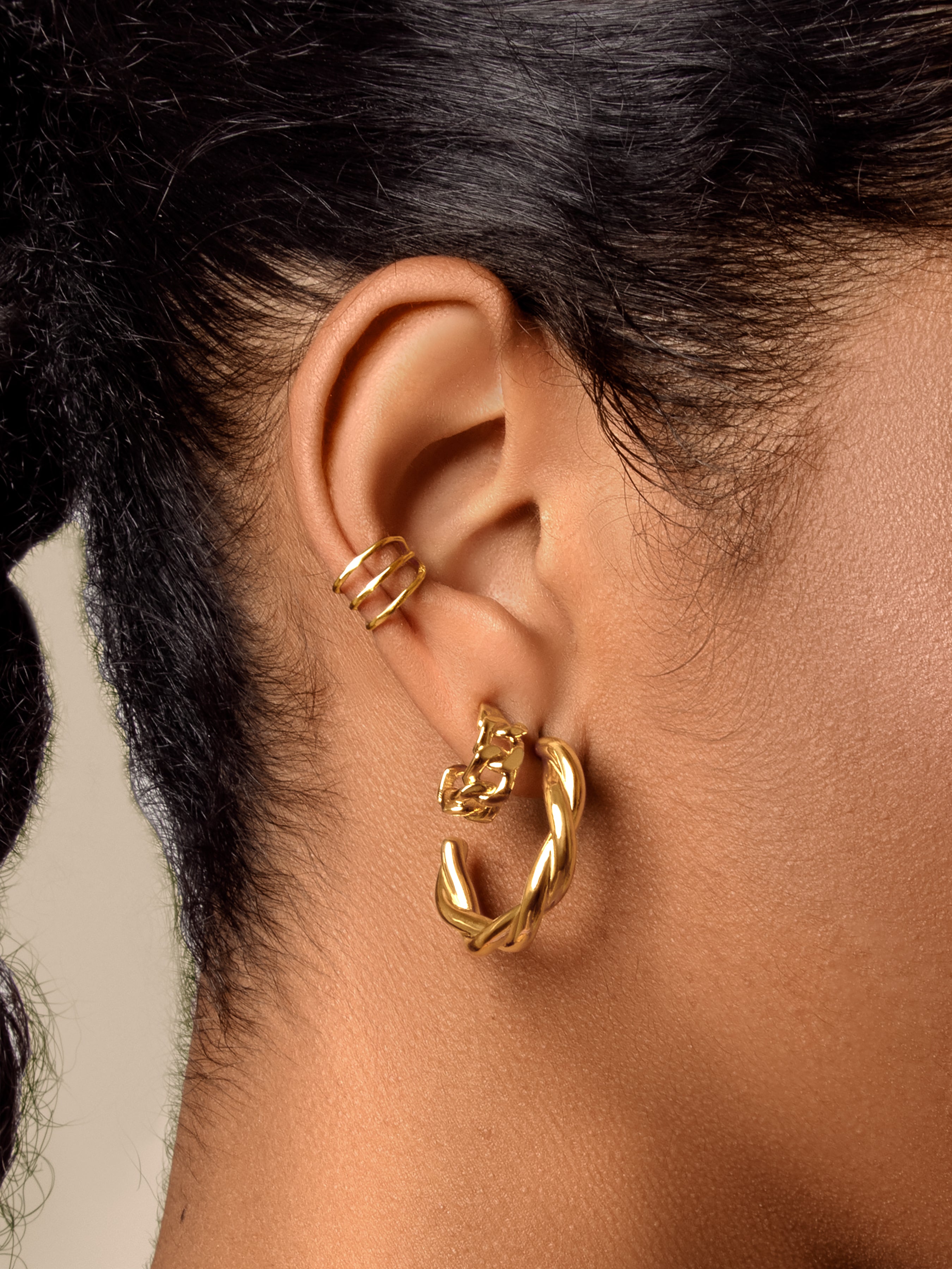 Pendientes Aro Chunky Eslabon Oro Puesta