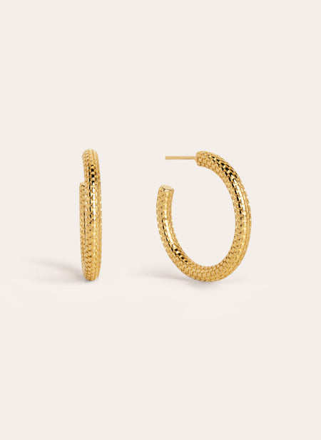 Gold Tube Rope Hoop Earrings