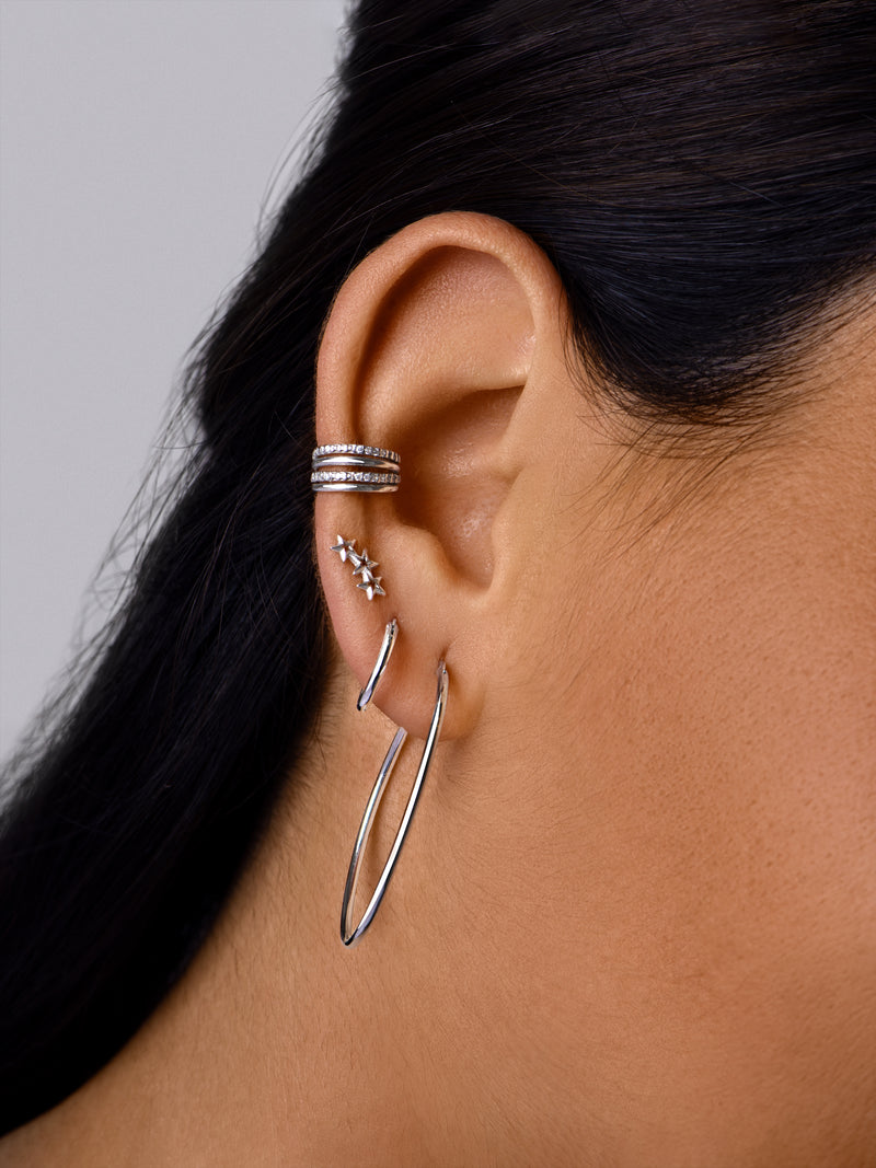 3 Star Silver Single Earring