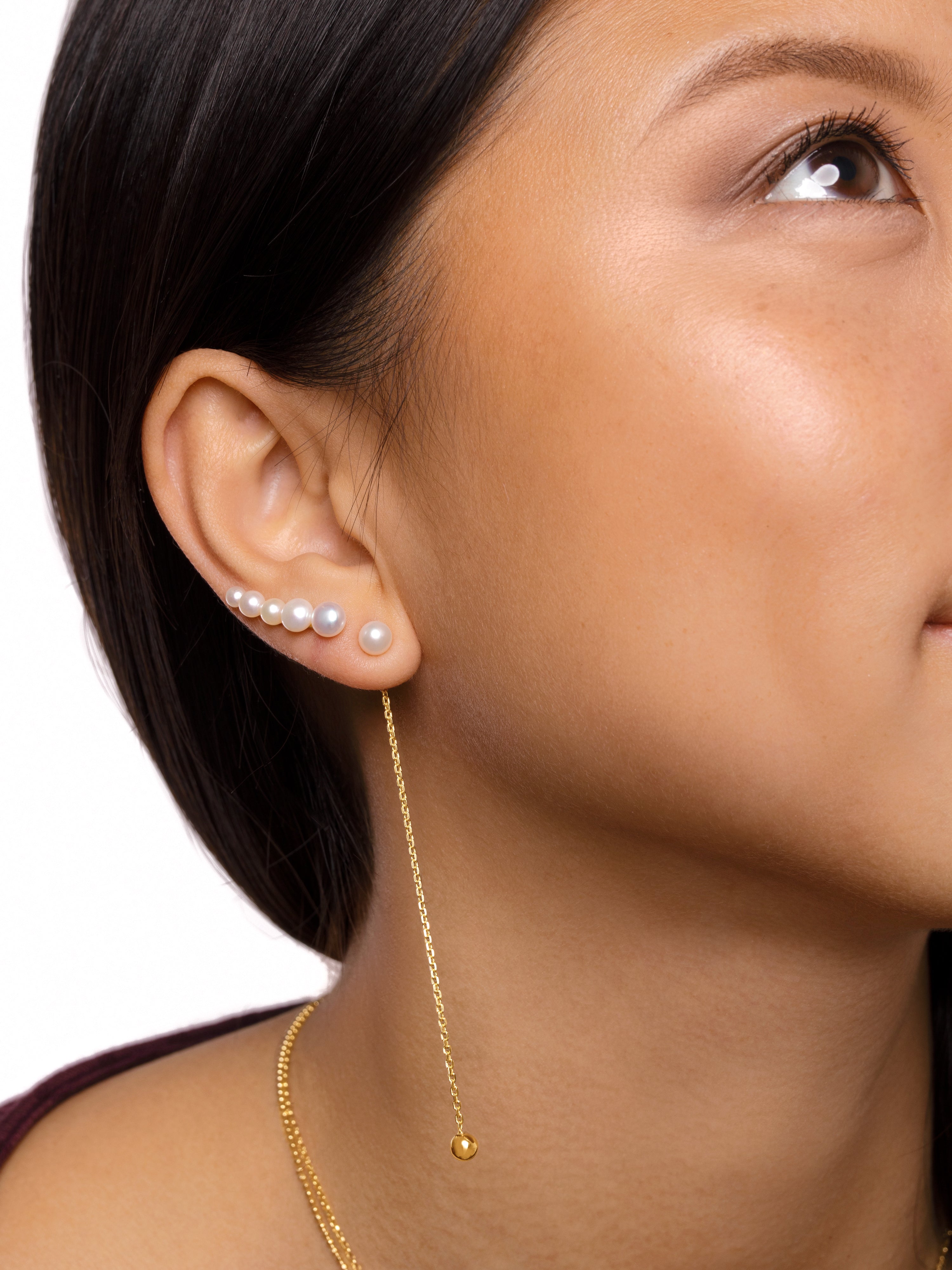 Pearls Climber Gold Earrings 