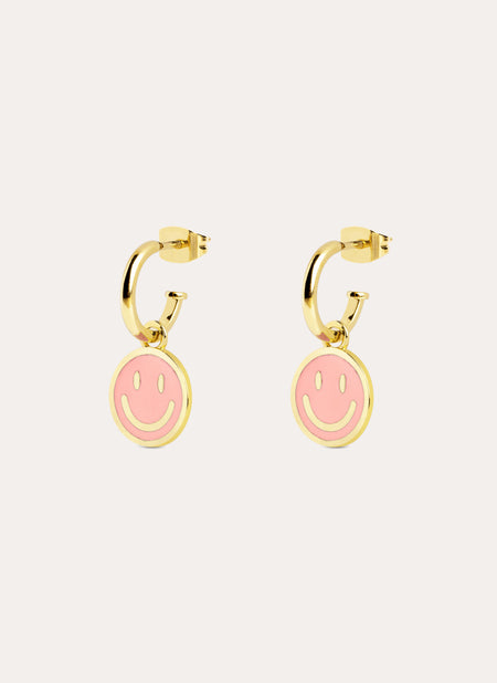 Smiley Rose Enamel Gold Hoop Earrings