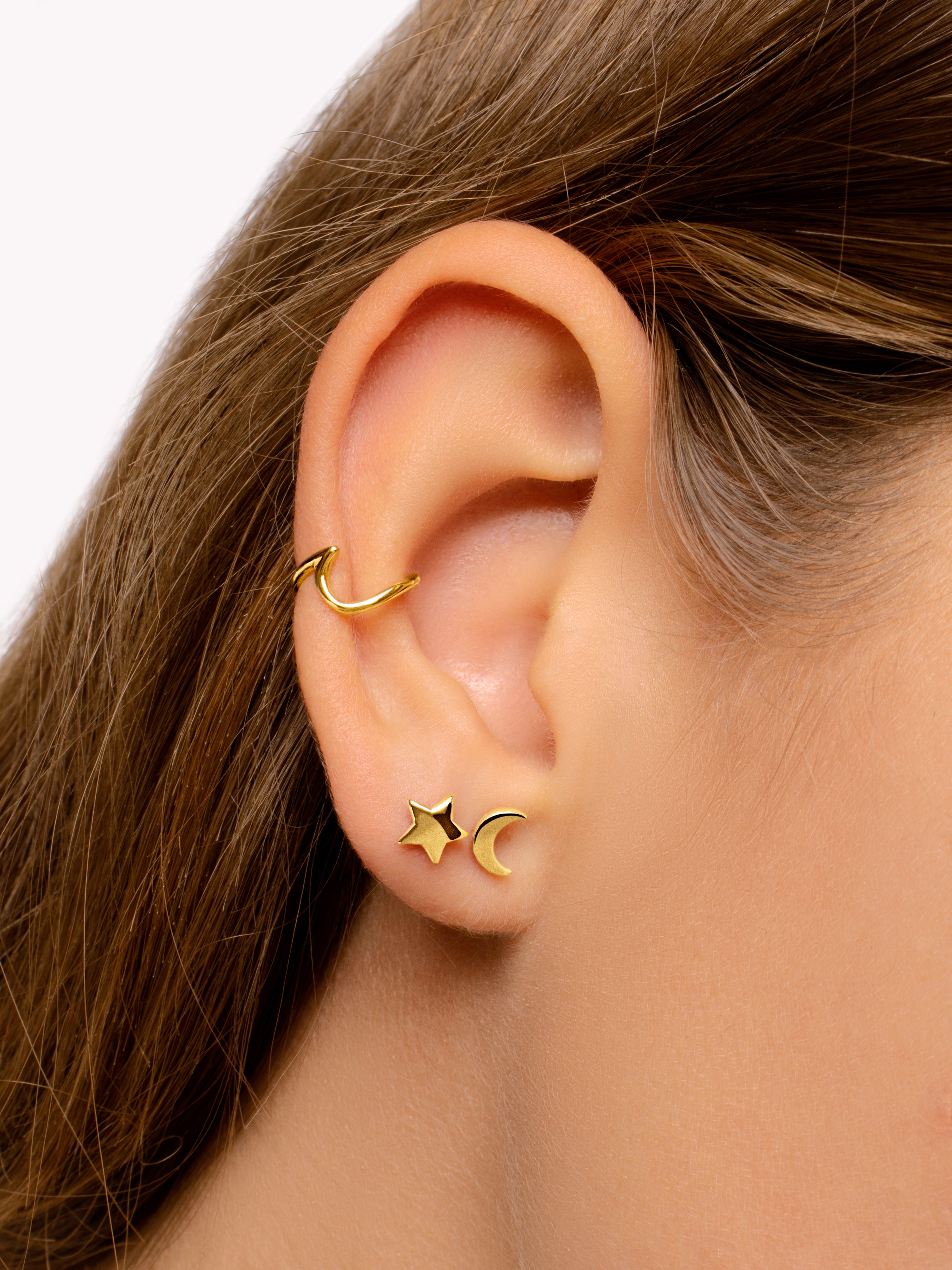 Pendientes Simple Moon & Star Oro Puesta