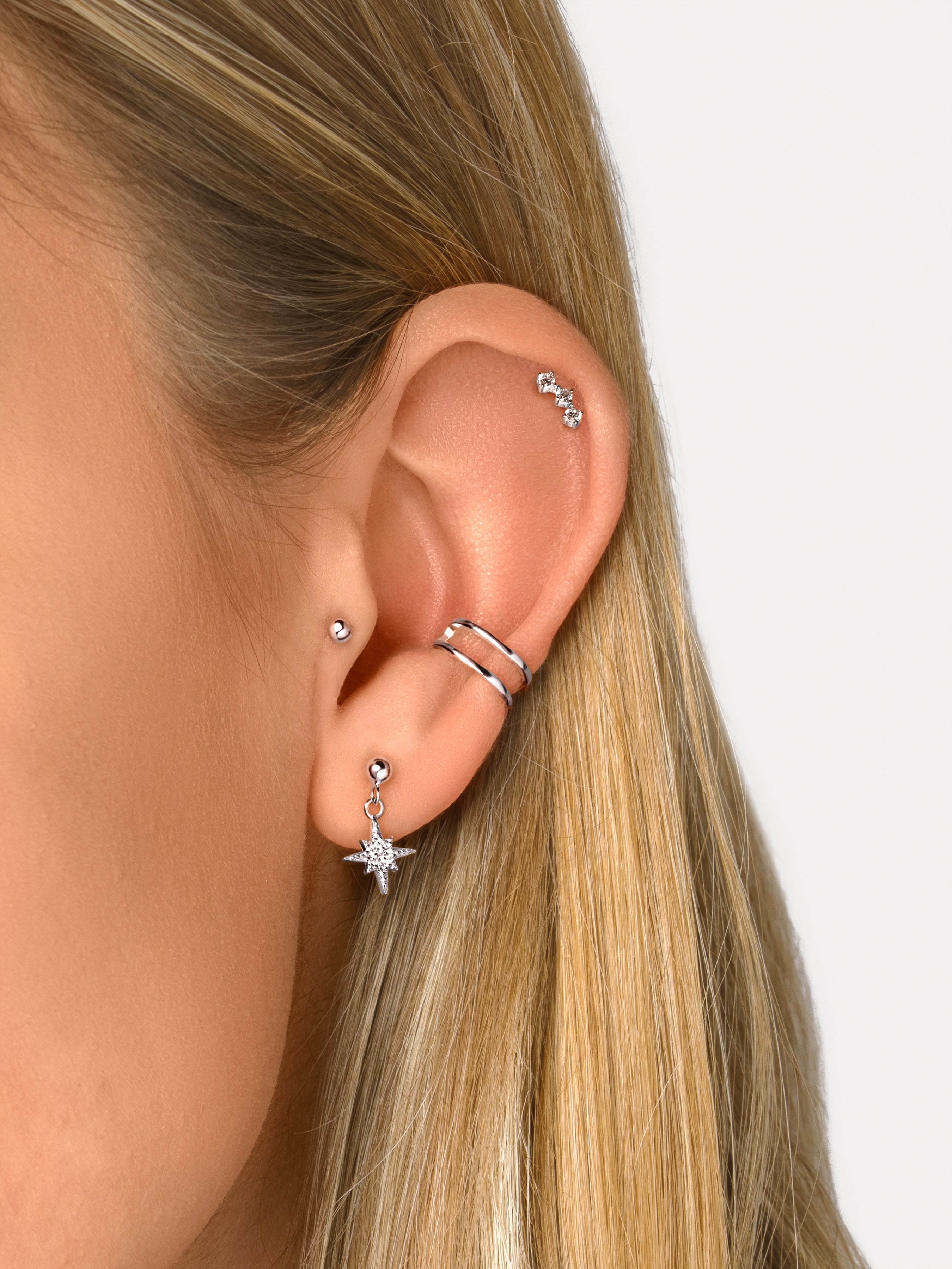 Triple Spark Silver Single Earring