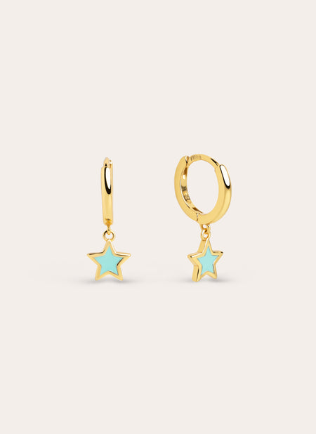 Star Sky Enamel Gold Hoop Earrings