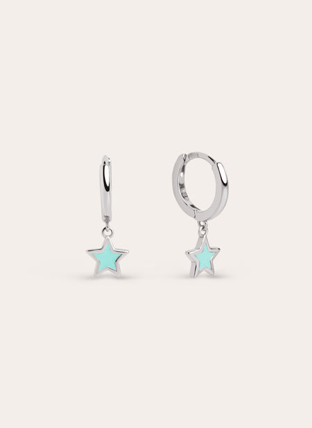 Star Sky Enamel Silver Hoop Earrings