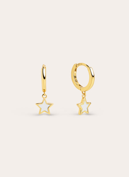 Star White Enamel Gold Hoop Earrings