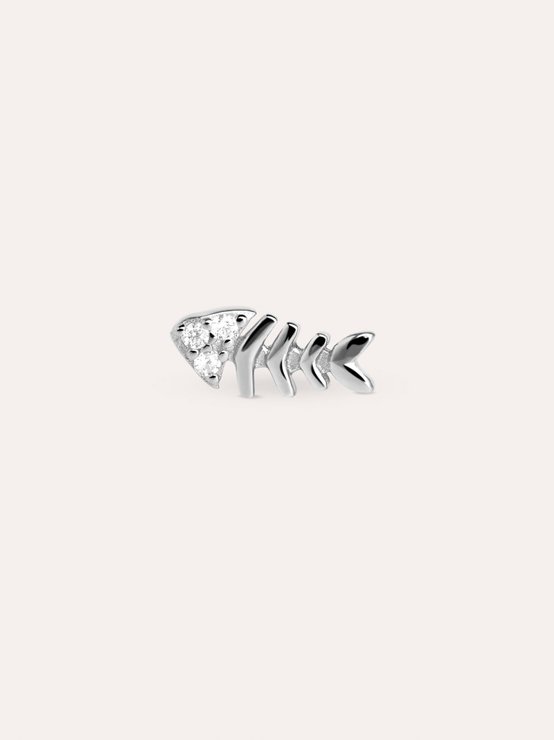 Fishbone Spark Silver Single Earring