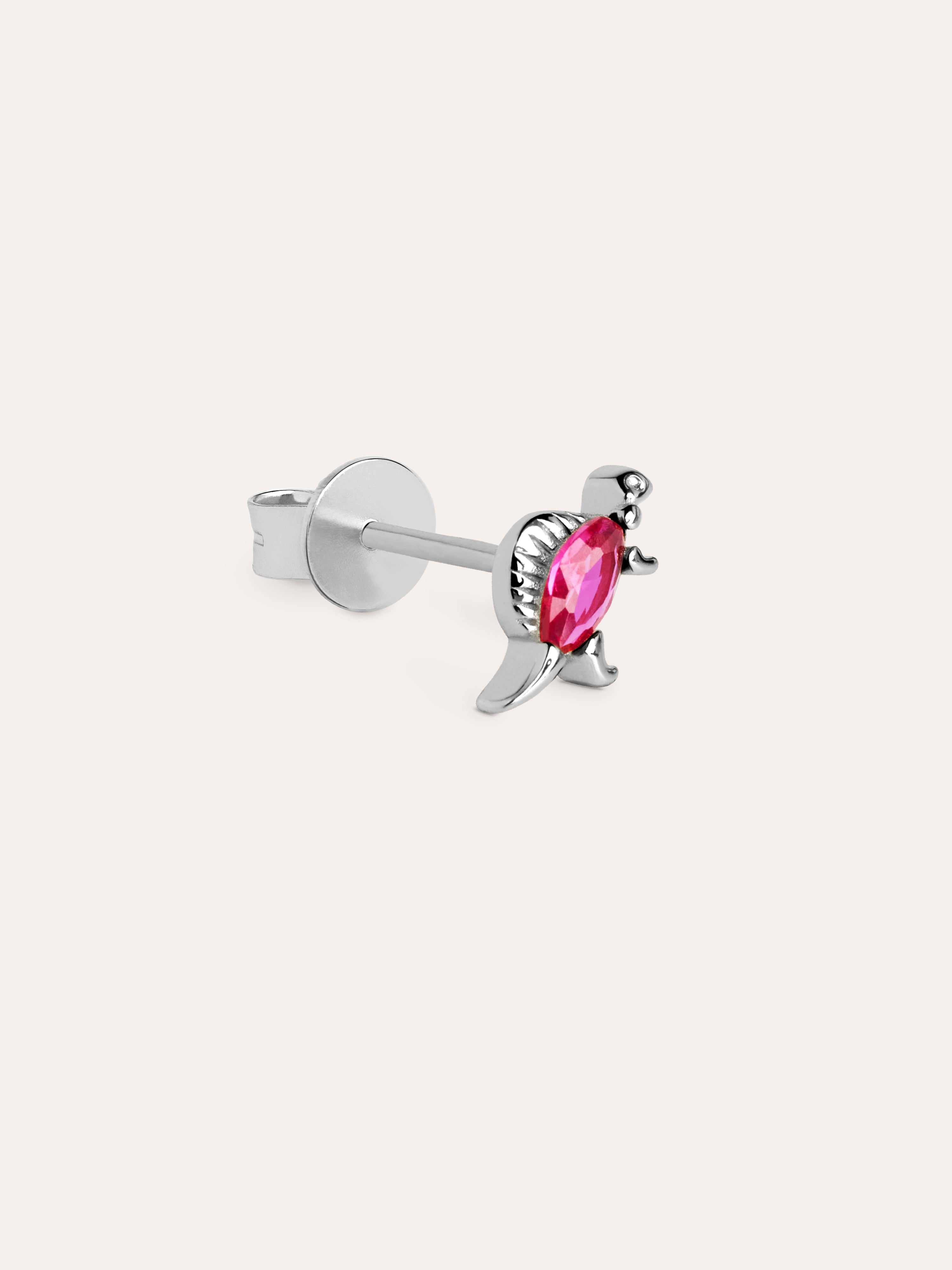 Dino Spinosaurus Raspberry Silver Single Earring