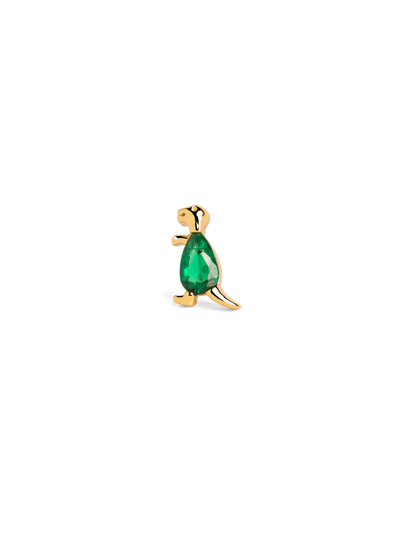 Pendiente Suelto Dinosaurio Piedra Verde Esmeralda Oro 18k